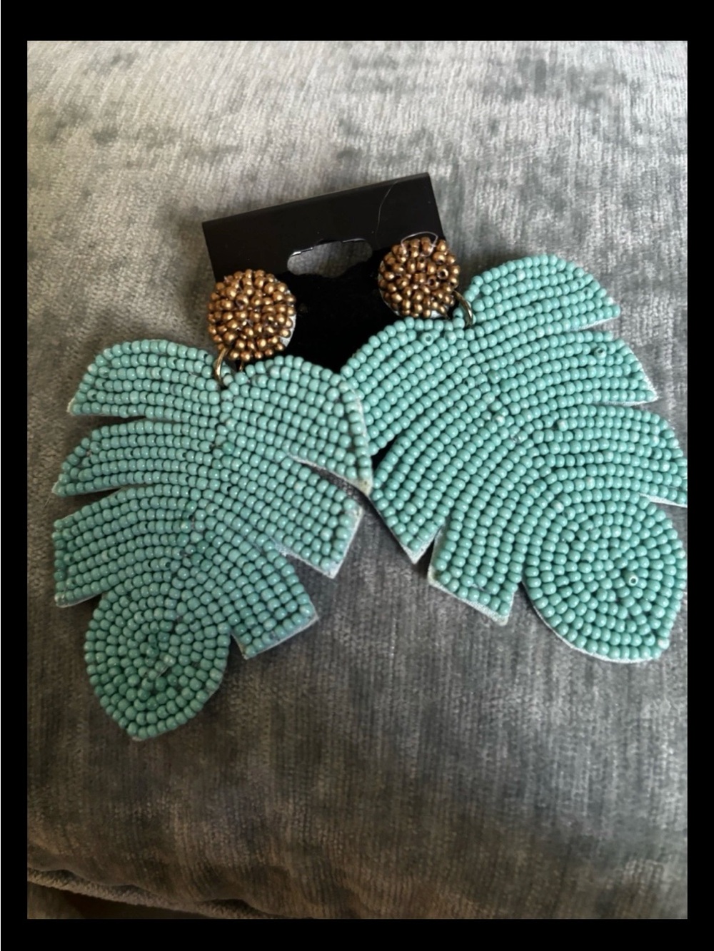 Turquoise Beaded Palm Leaf Drop Earrings - Handmade